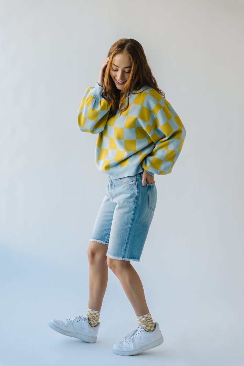 The Hermione Checkered Sweater in Blue + Yellow