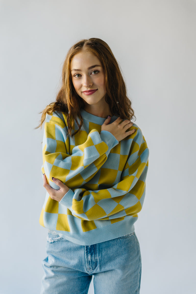 The Hermione Checkered Sweater in Blue + Yellow