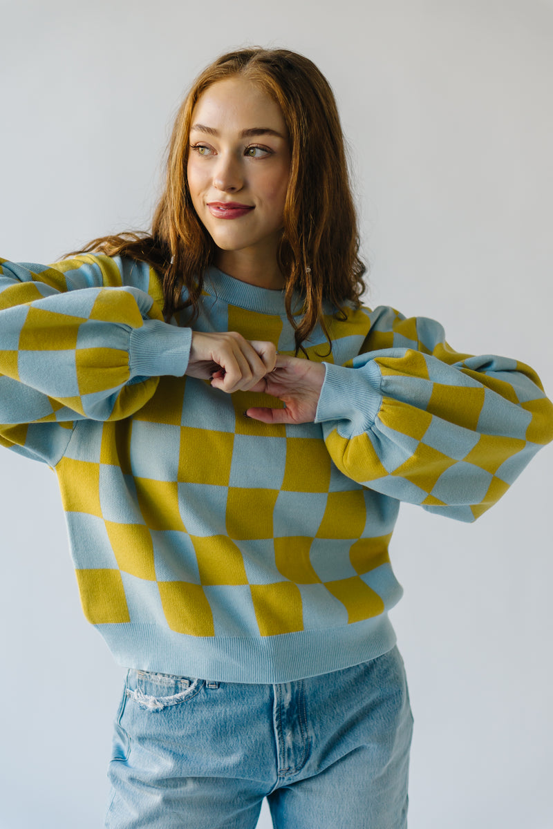 The Hermione Checkered Sweater in Blue + Yellow