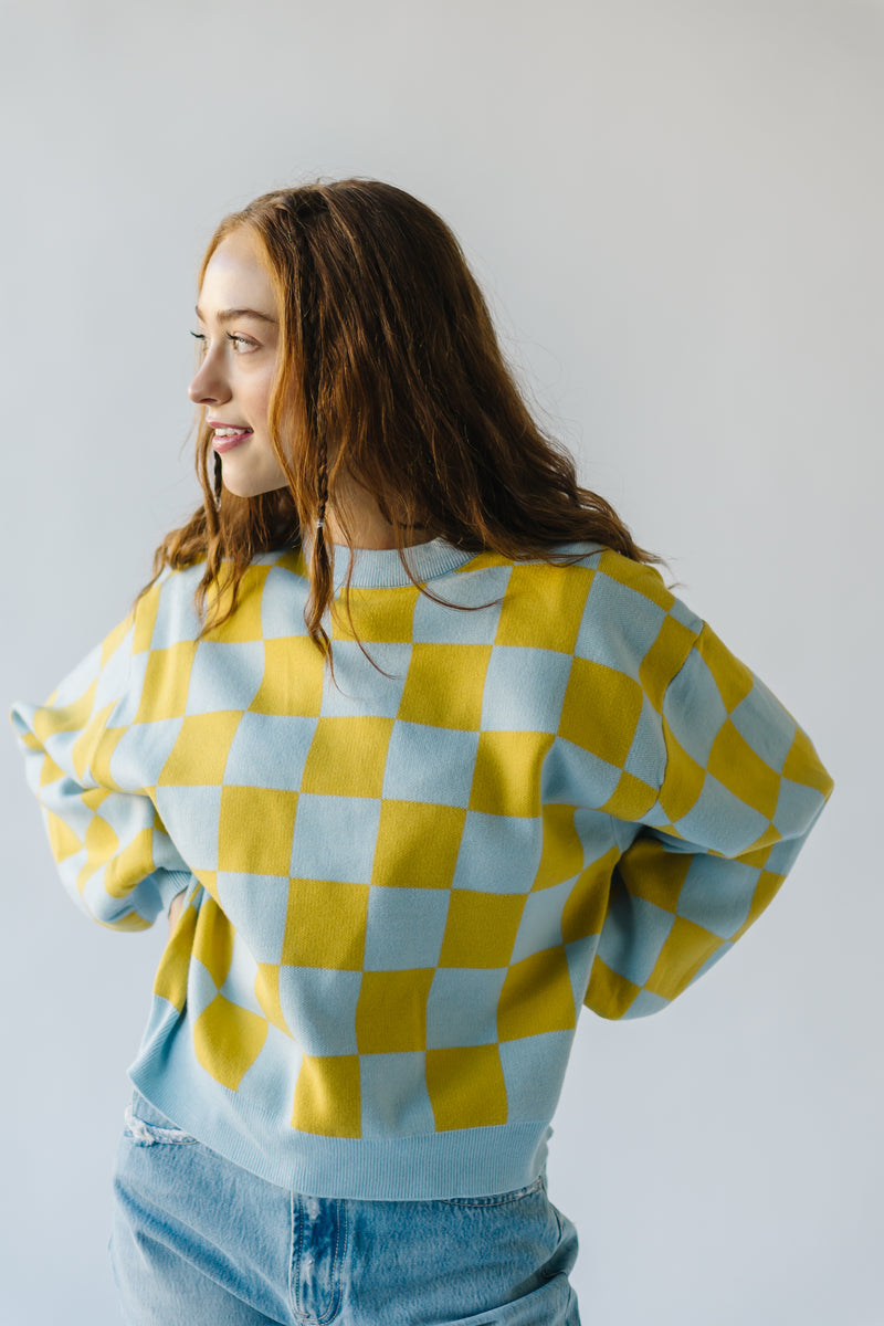 The Hermione Checkered Sweater in Blue + Yellow