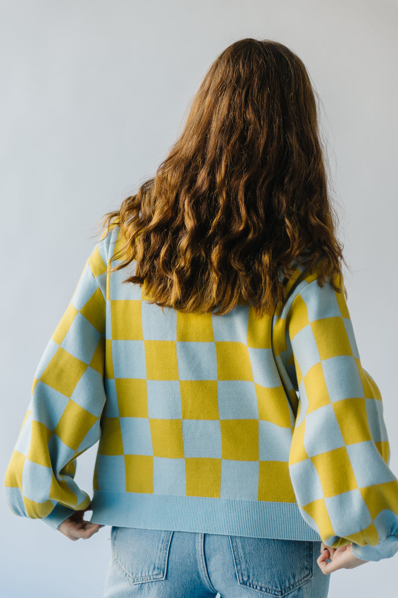 The Hermione Checkered Sweater in Blue + Yellow