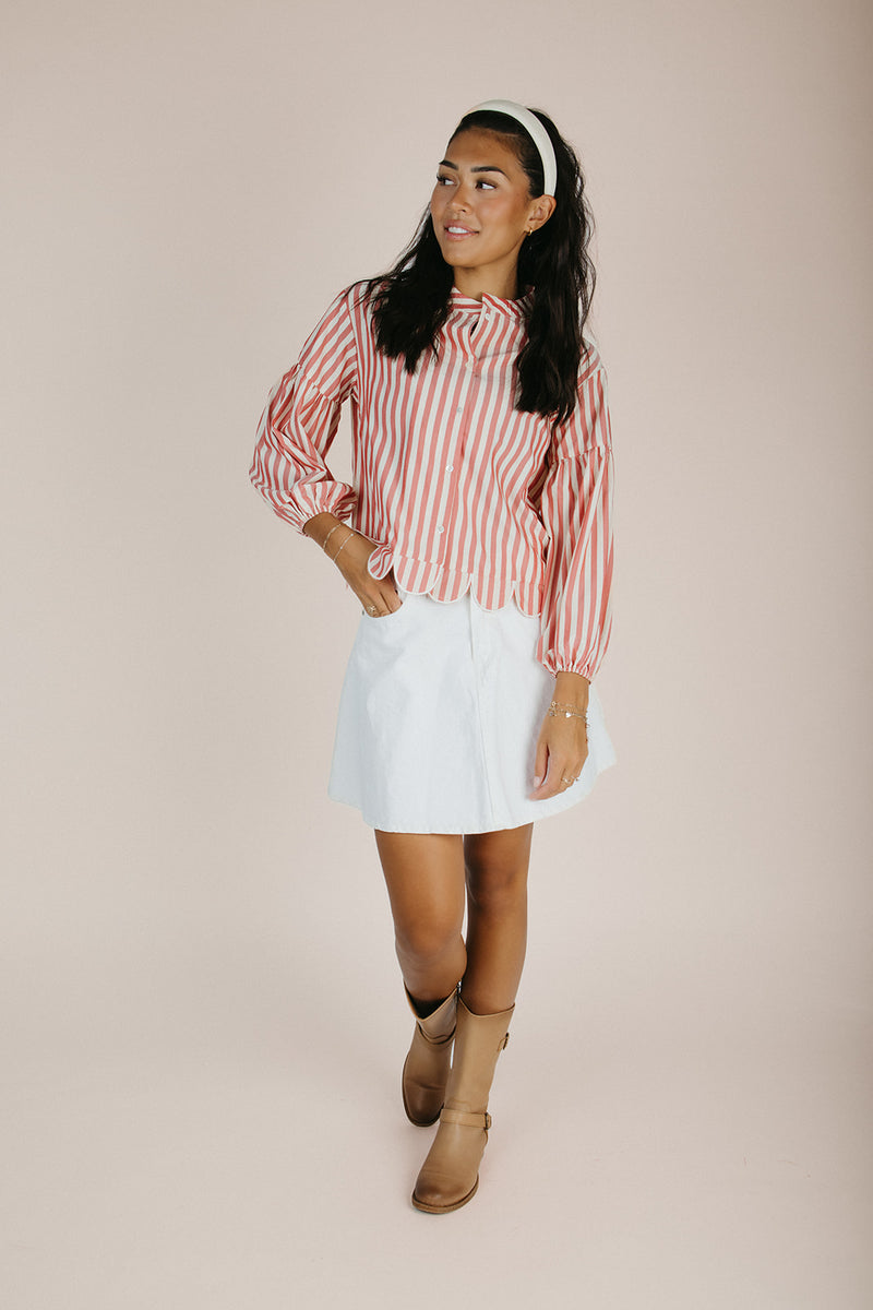 The Beatrice Striped Button-Up Blouse in Lipstick – Piper & Scoot
