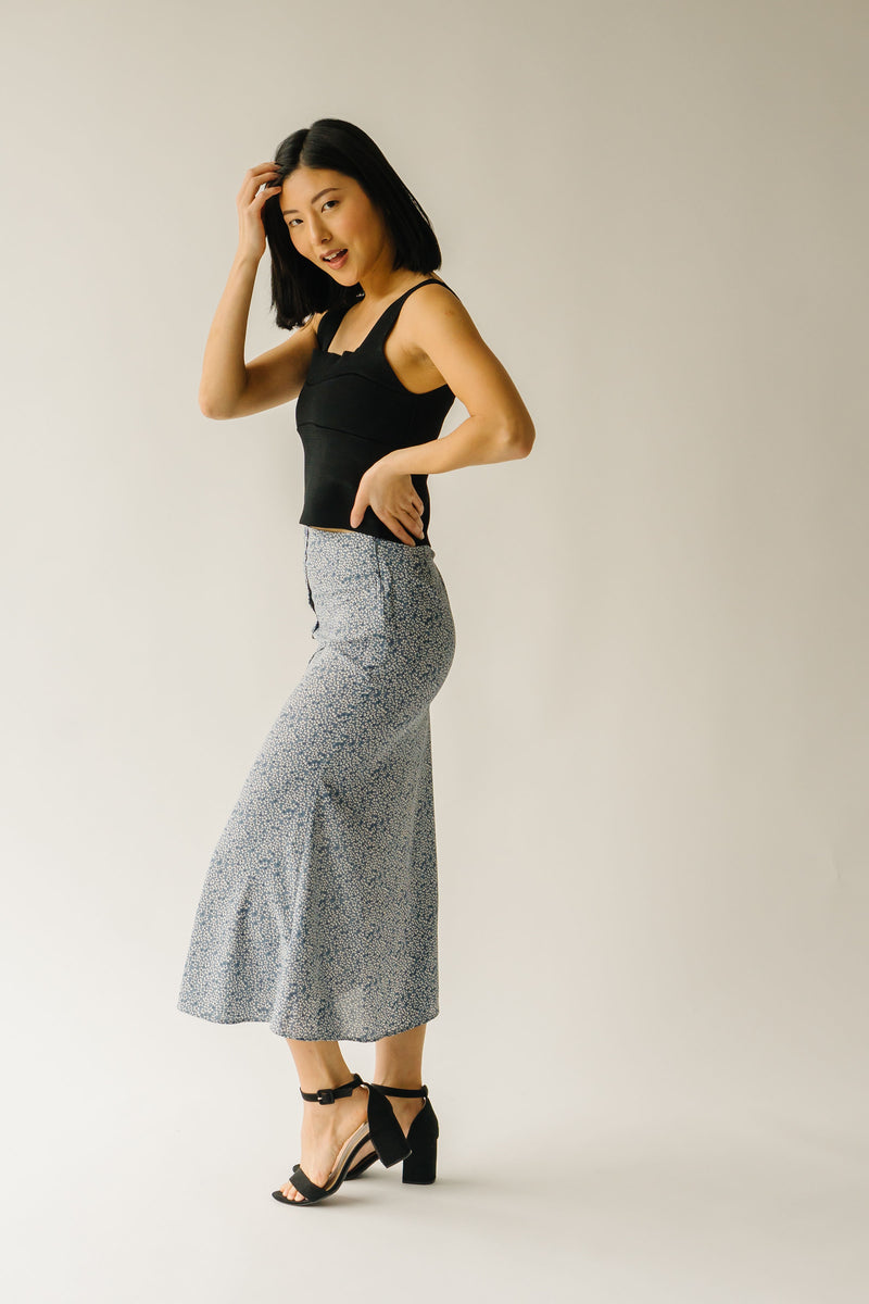 The Grainger Floral Button Down Skirt in Blue
