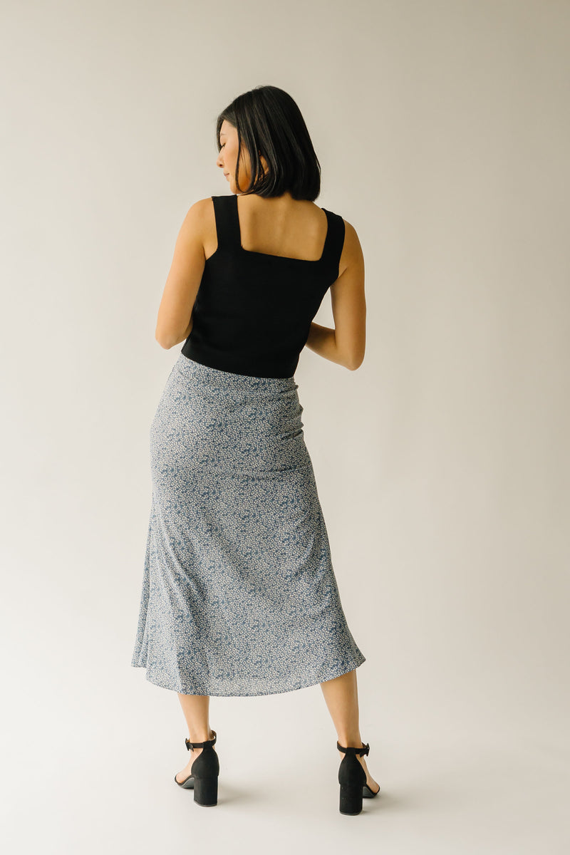 The Grainger Floral Button Down Skirt in Blue