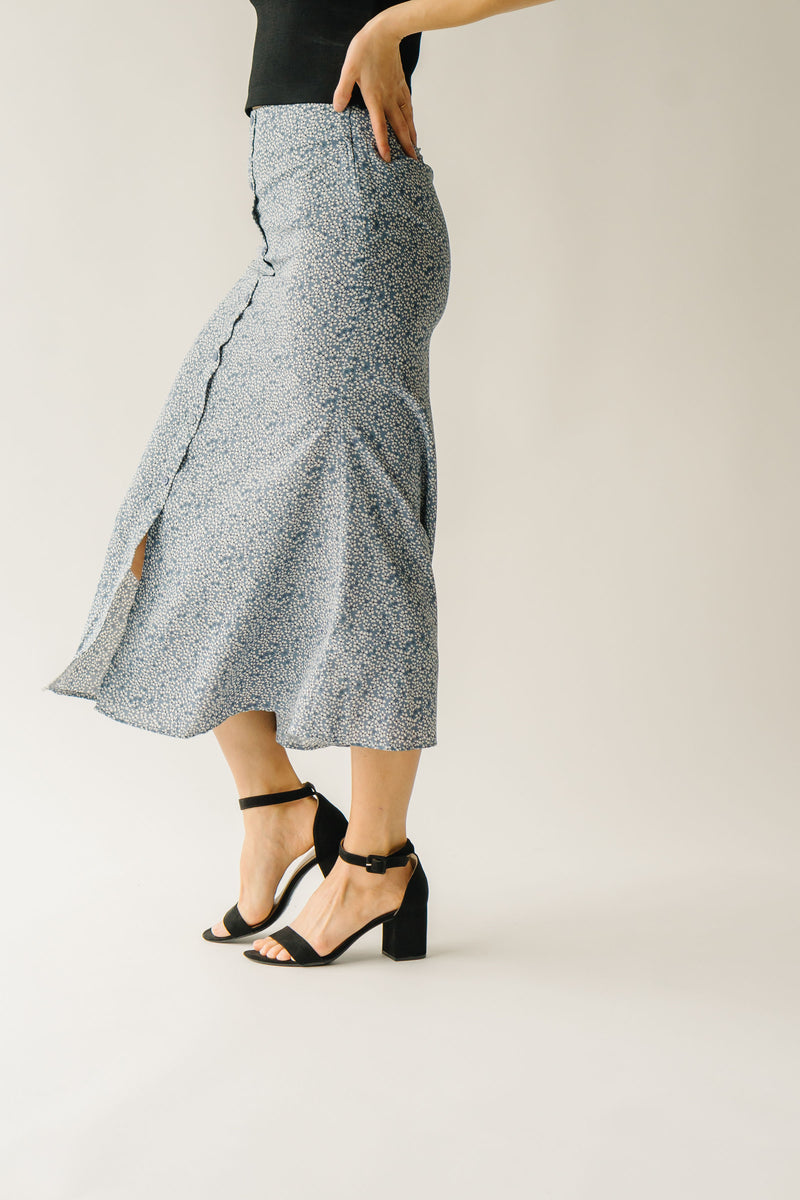 The Grainger Floral Button Down Skirt in Blue