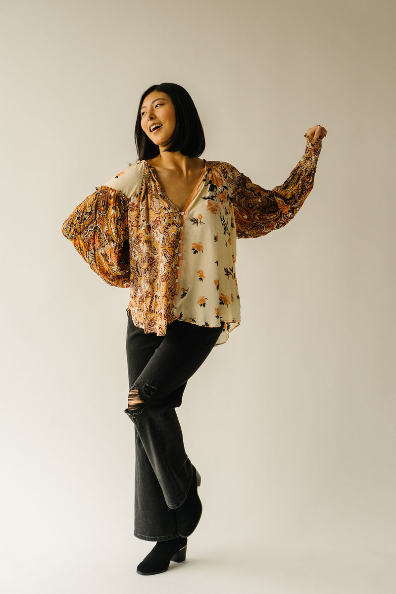 Free People: Gemini Blouse in Sand Combo