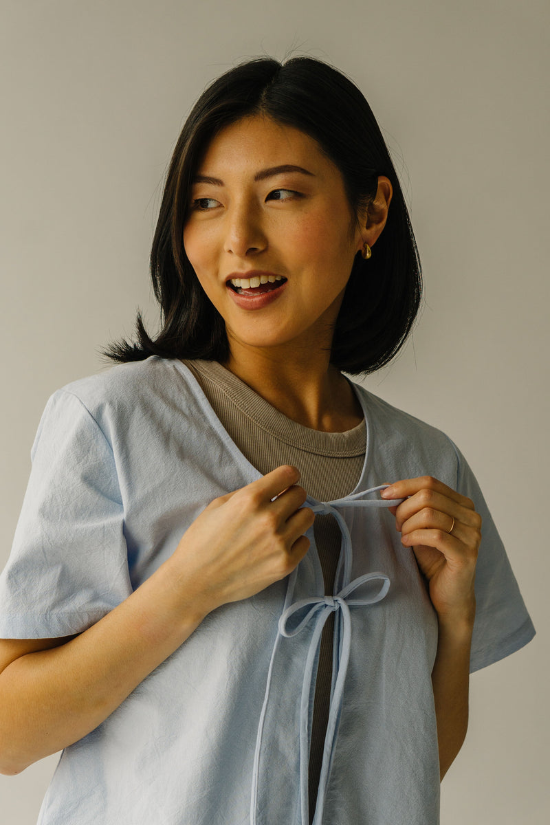 The Browne Front Tie Top in Baby Blue