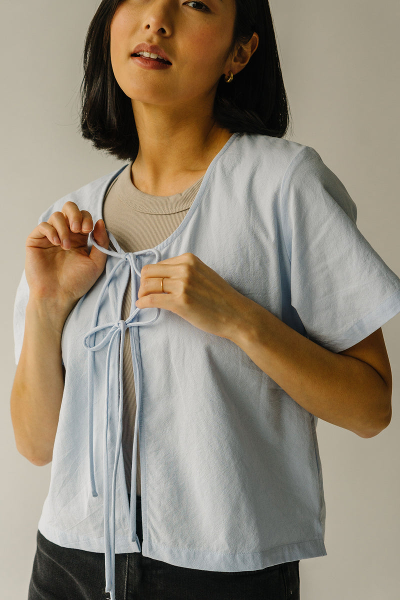 The Browne Front Tie Top in Baby Blue