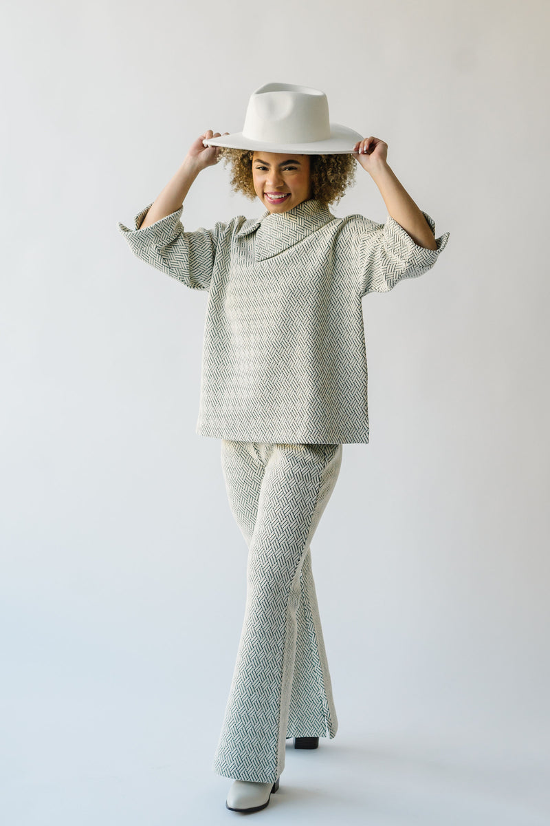 The Florence Collared Top in Patterned Grey