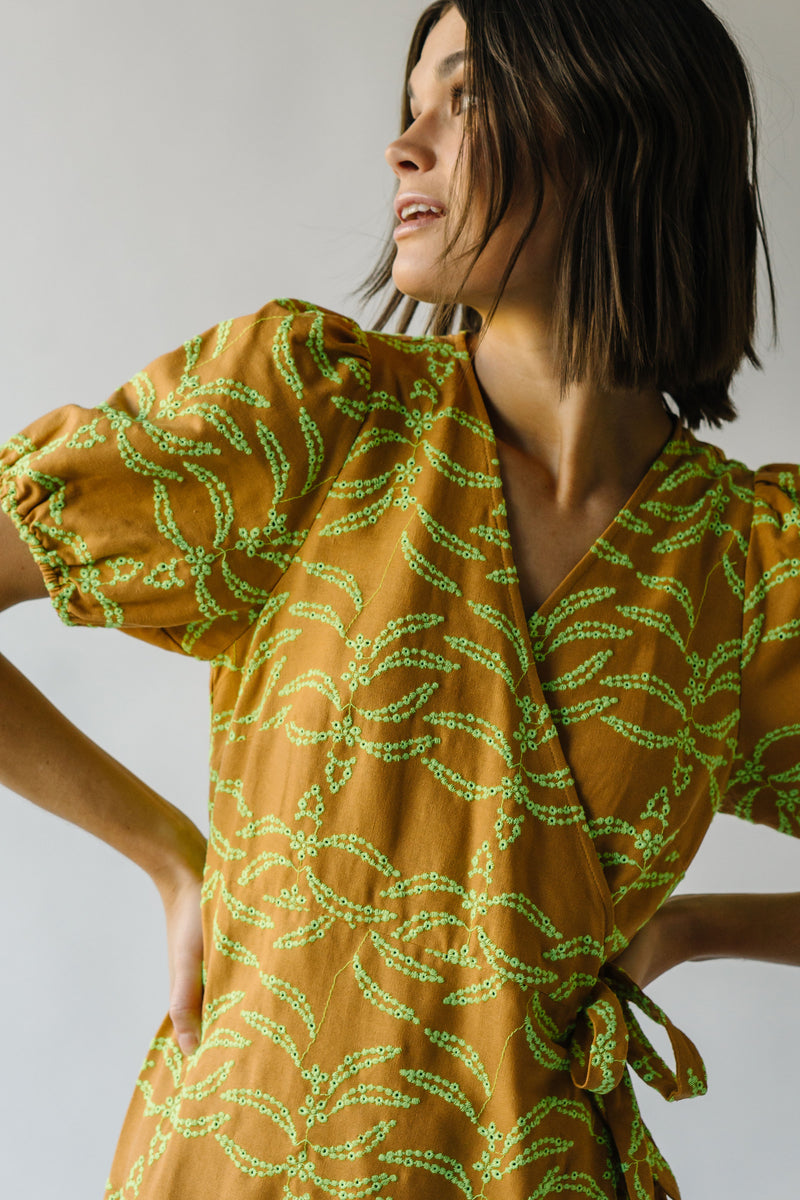 The Melia Eyelet Detail Wrap Dress in Sunrise