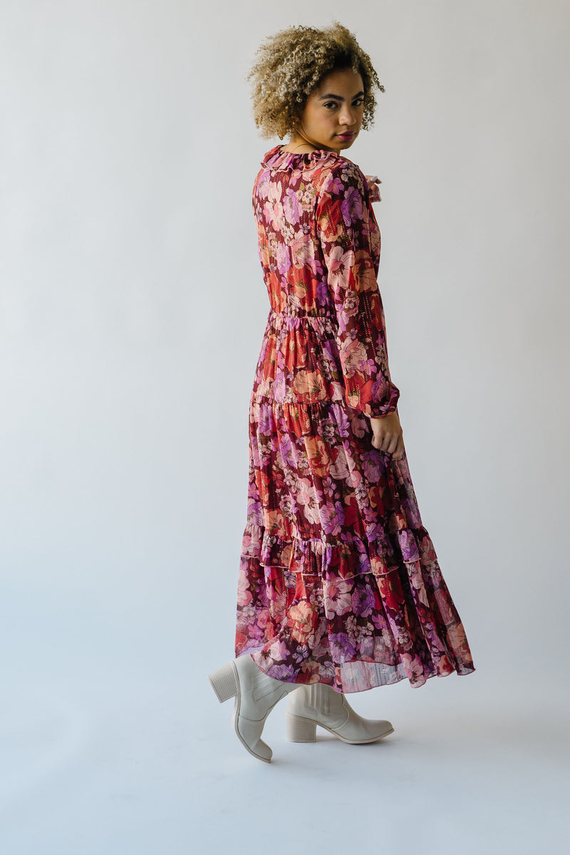 The Irina V-Neck Maxi Dress in Brown Multi