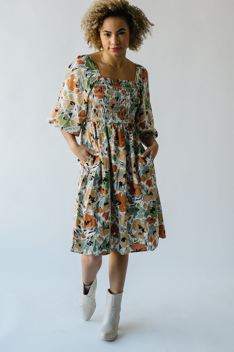 The Ash Floral Midi Dress in Green Oasis