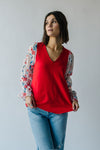The Carine V-Neck Colorblock Blouse in Red + White