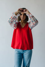 The Carine V-Neck Colorblock Blouse in Red + White