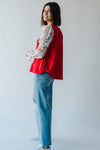 The Carine V-Neck Colorblock Blouse in Red + White