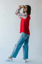 The Carine V-Neck Colorblock Blouse in Red + White