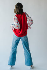 The Carine V-Neck Colorblock Blouse in Red + White