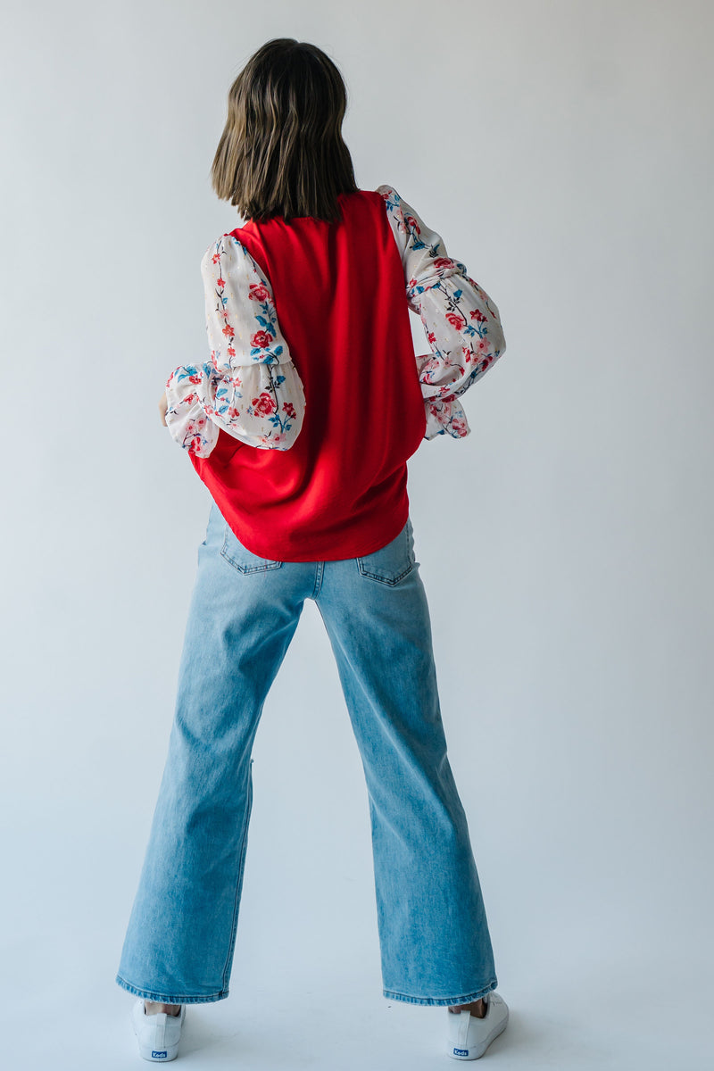 The Carine V-Neck Colorblock Blouse in Red + White