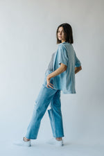 The McCleary Textured Button-Up Blouse in Blue Velvet