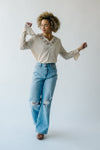 The Casimiro V-Neck Lace Detail Blouse in Oatmeal