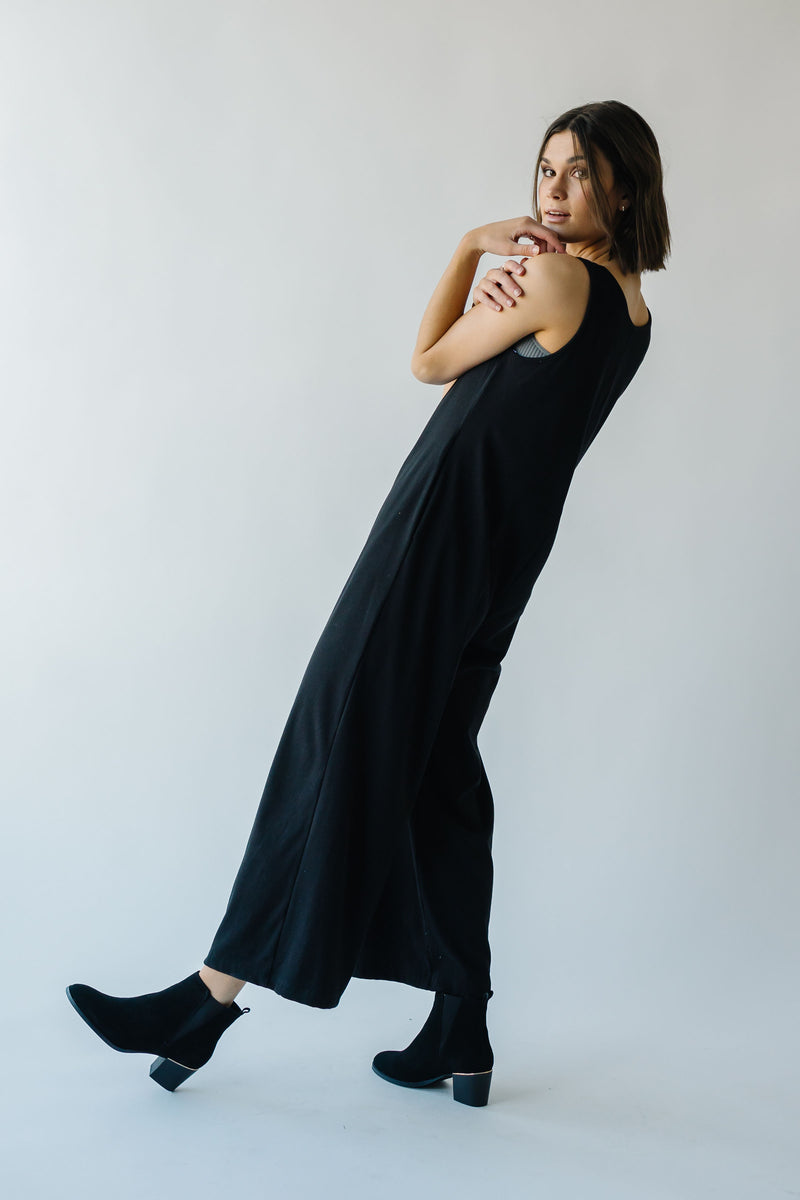 The Gaines Ribbed Wide Leg Jumpsuit in Black