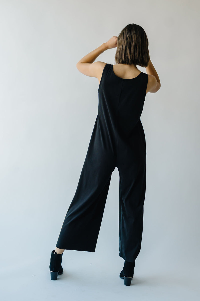 The Gaines Ribbed Wide Leg Jumpsuit in Black