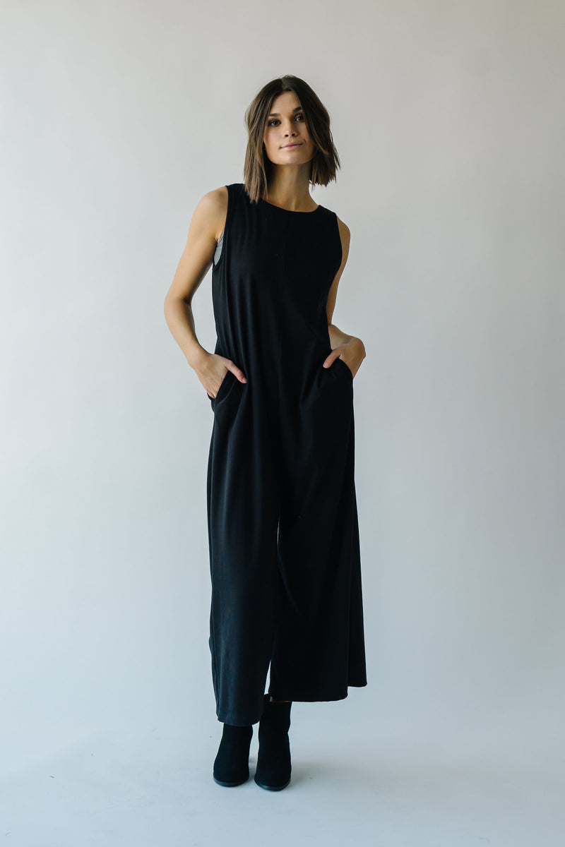 The Gaines Ribbed Wide Leg Jumpsuit in Black