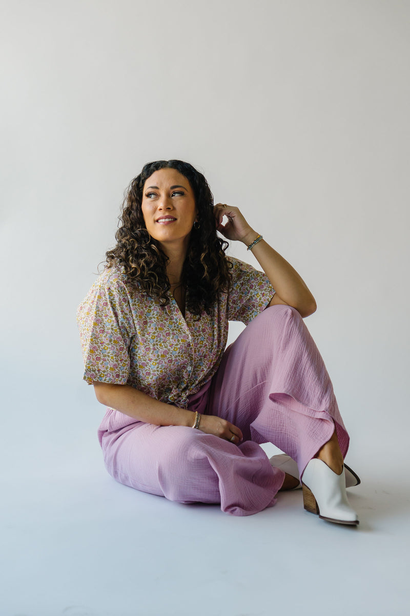 The Cielle Wide Leg Gauze Pant in Dusty Pink