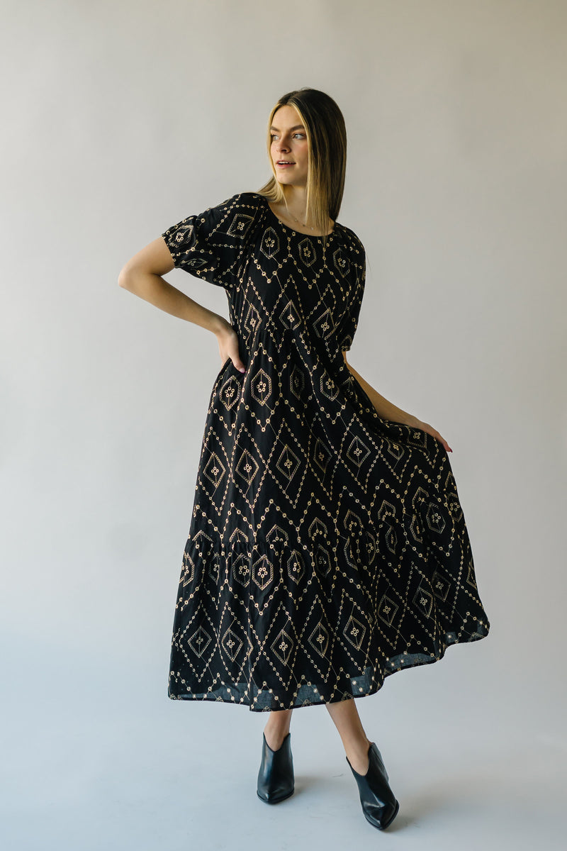 The Sonny Embroidered Detail Midi Dress in Black