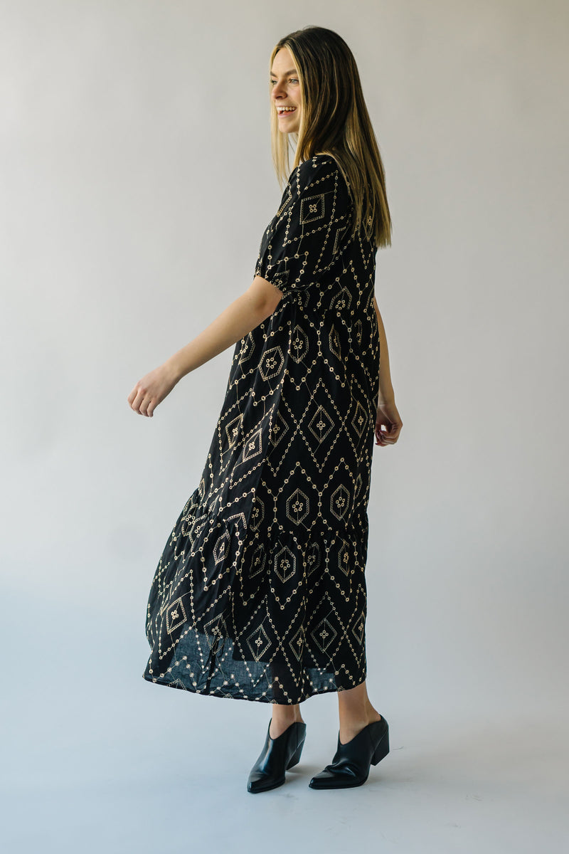 The Sonny Embroidered Detail Midi Dress in Black