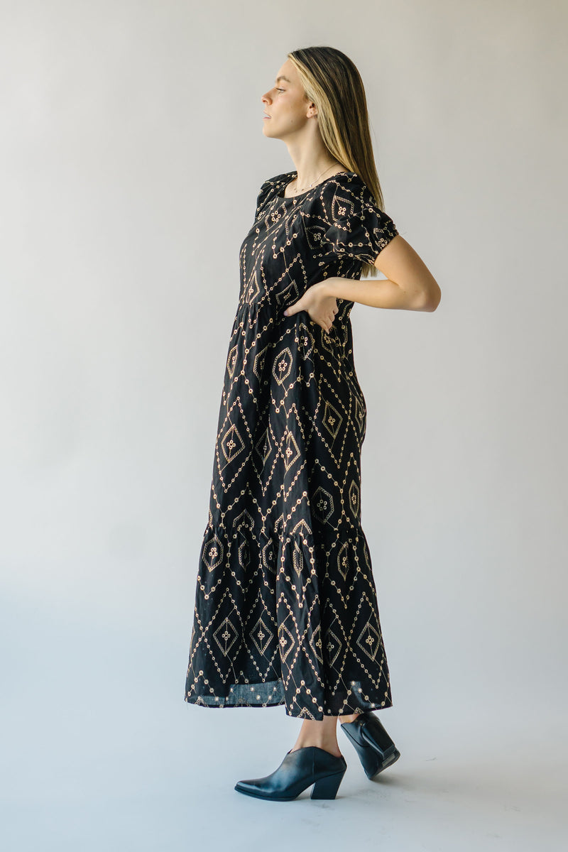 The Sonny Embroidered Detail Midi Dress in Black
