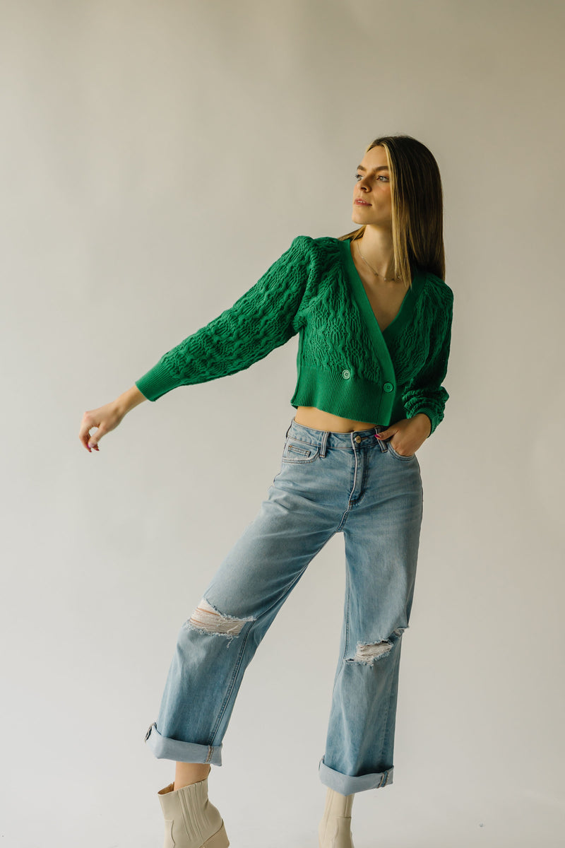 The Amira Double Breasted Cardigan in Green