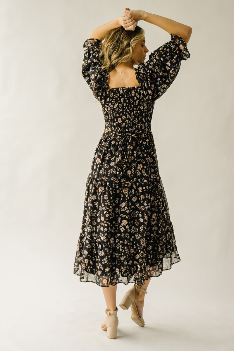 Piper & Scoot: The Kirkwood Floral Smocked Dress in Charcoal