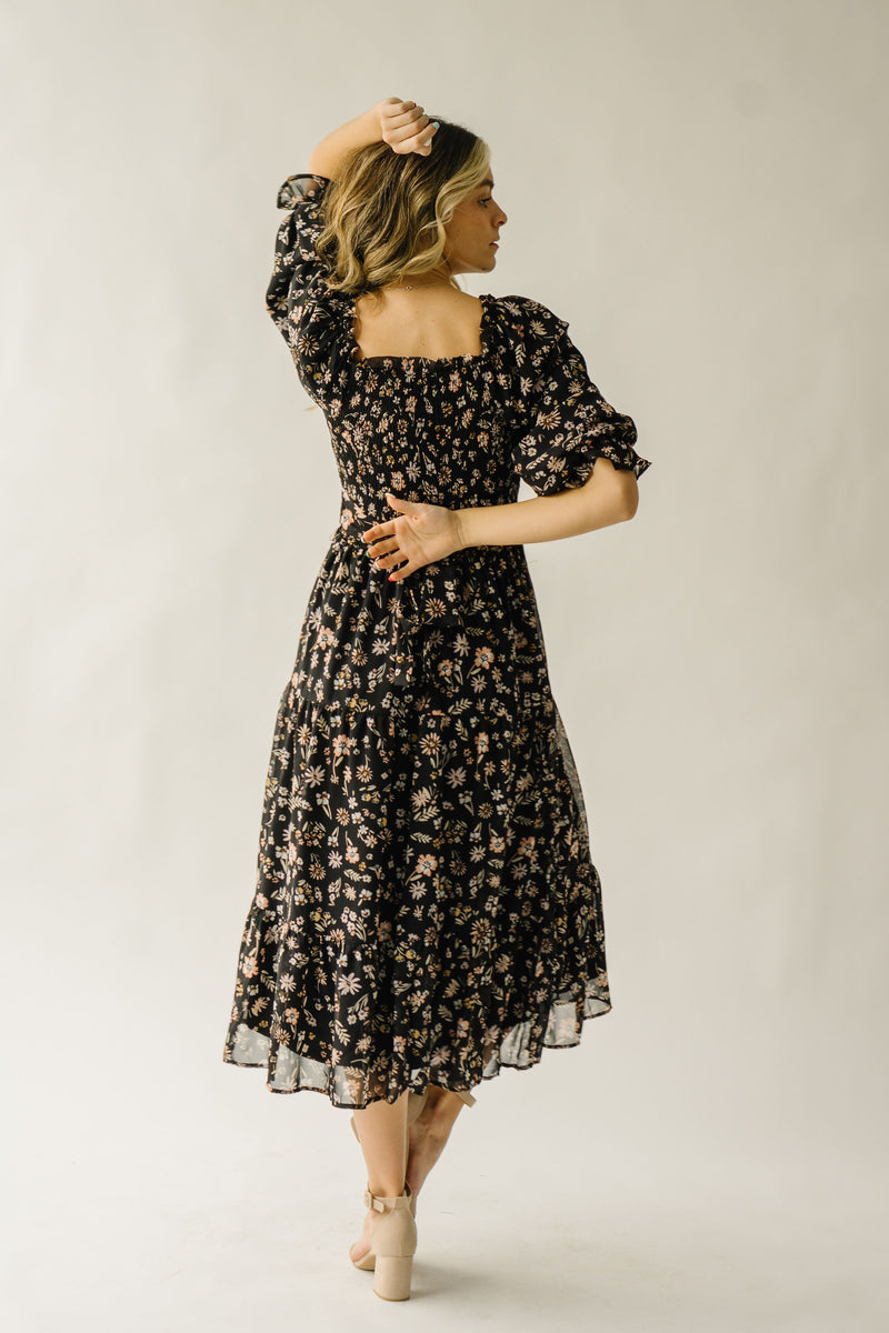 Piper & Scoot: The Kirkwood Floral Smocked Dress in Charcoal