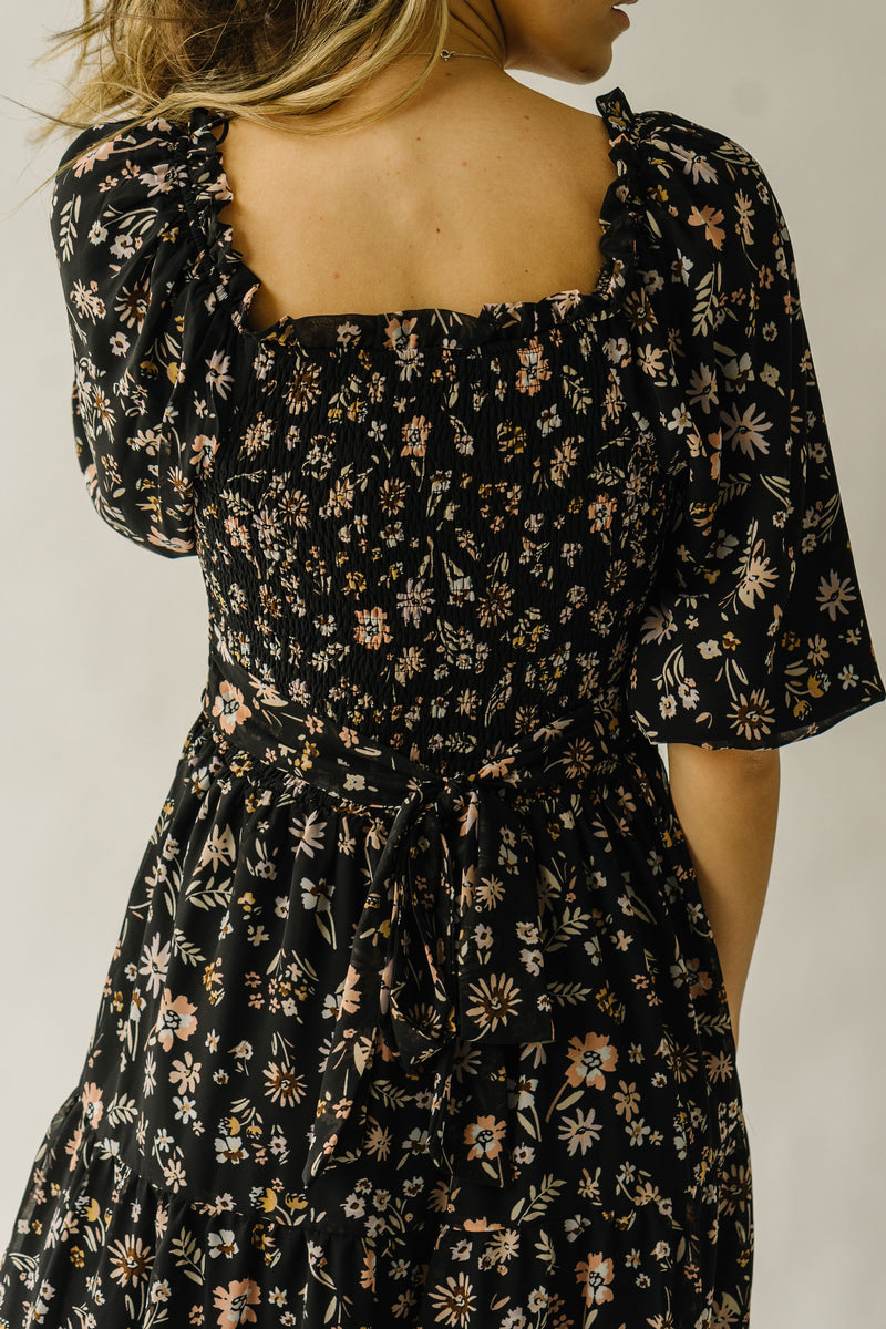 Piper & Scoot: The Kirkwood Floral Smocked Dress in Charcoal