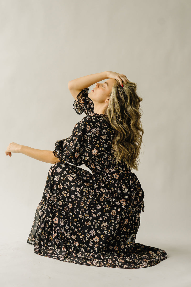 Piper & Scoot: The Kirkwood Floral Smocked Dress in Charcoal