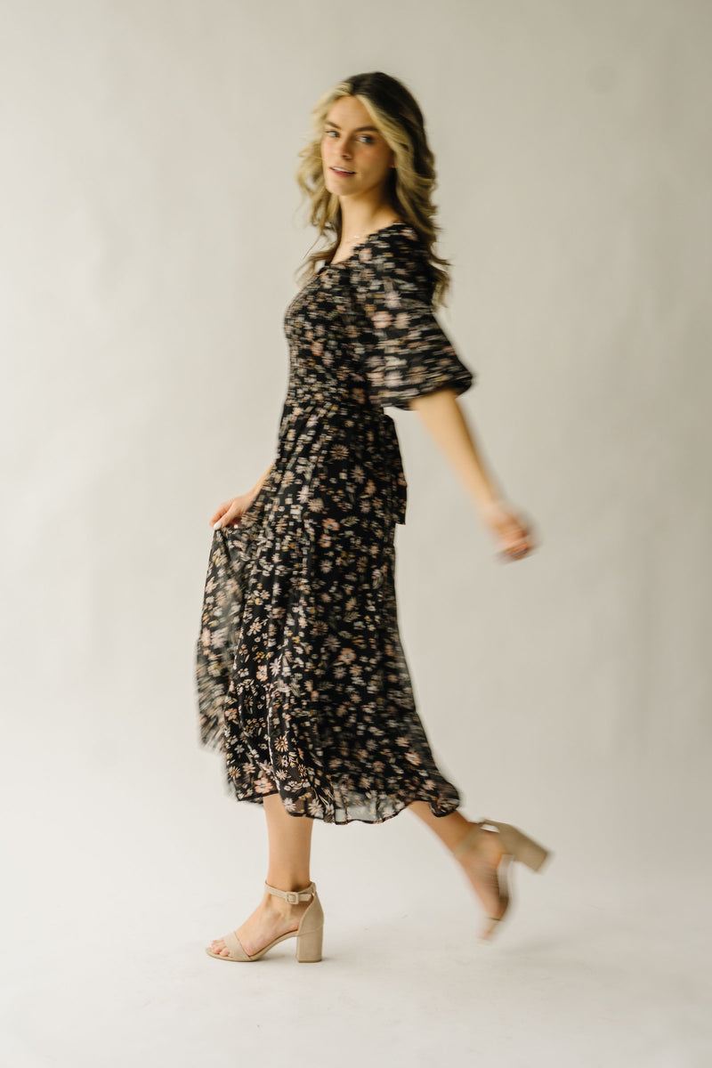 Piper & Scoot: The Kirkwood Floral Smocked Dress in Charcoal