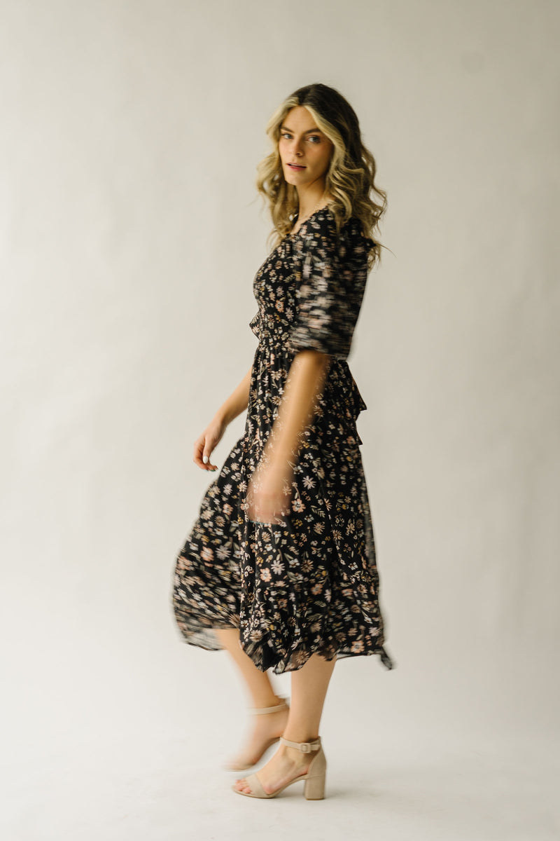 Piper & Scoot: The Kirkwood Floral Smocked Dress in Charcoal