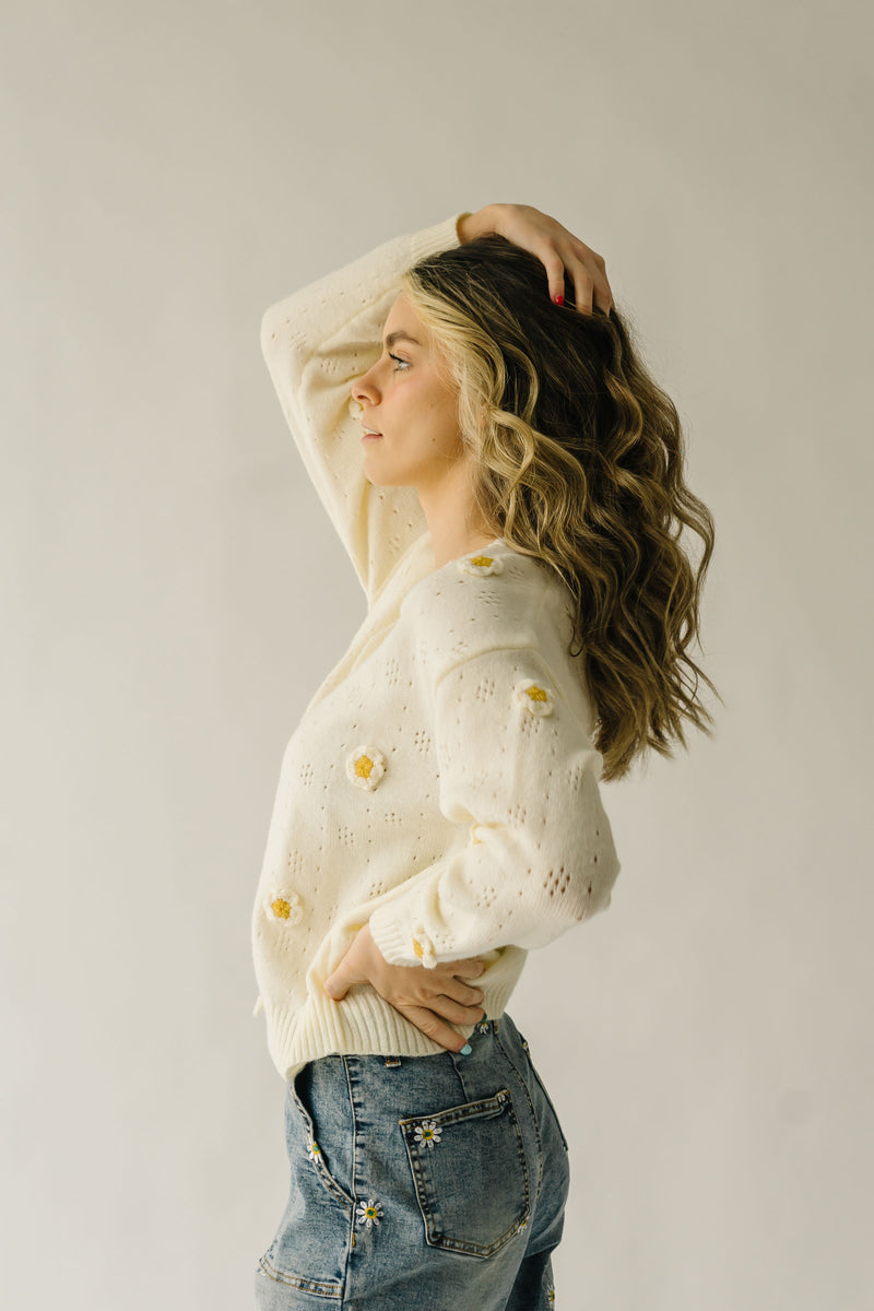 The Wentzville Textured Floral Cardigan in Ivory