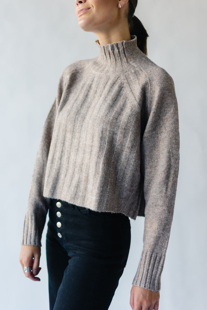 The Velma Mock Neck Sweater in Warm Taupe
