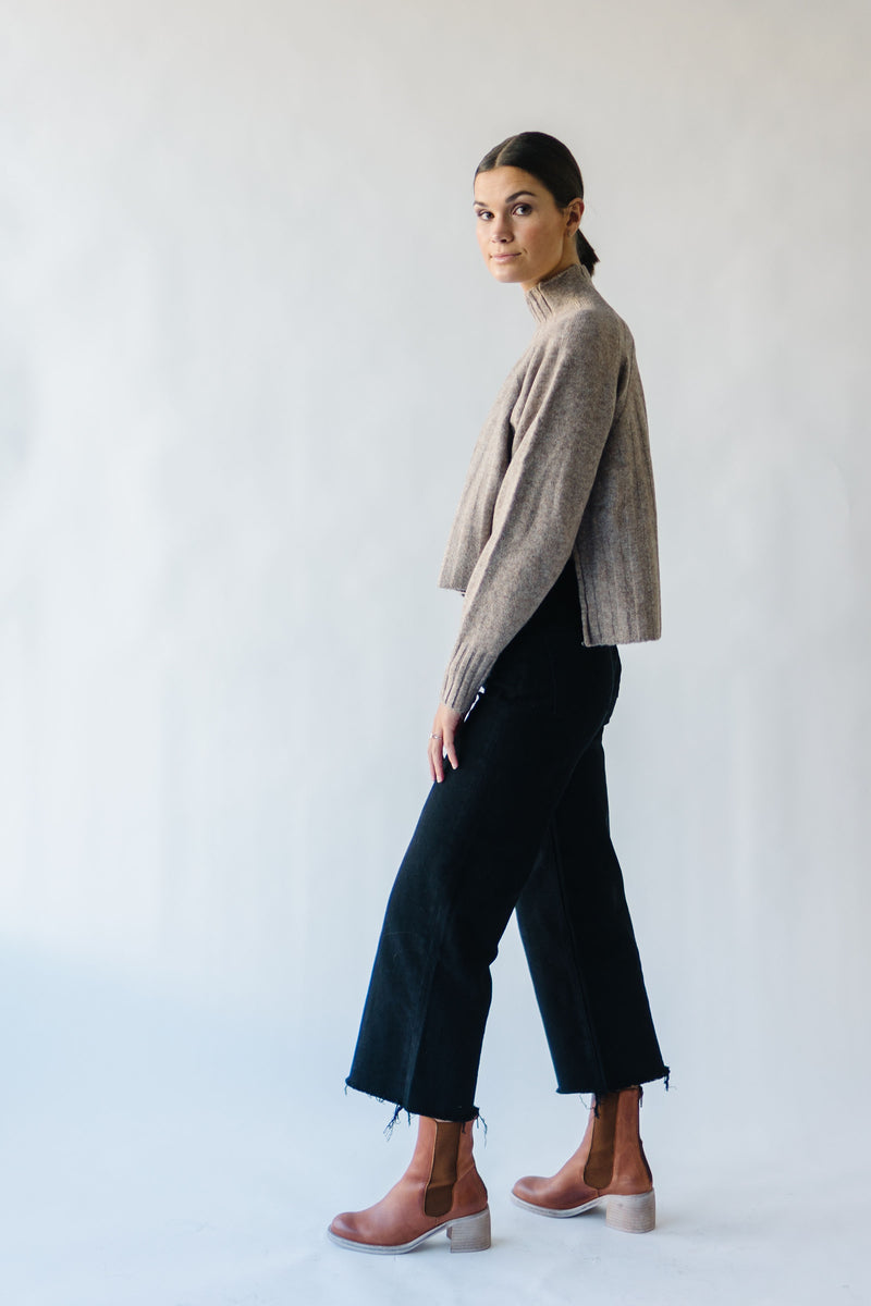 The Velma Mock Neck Sweater in Warm Taupe