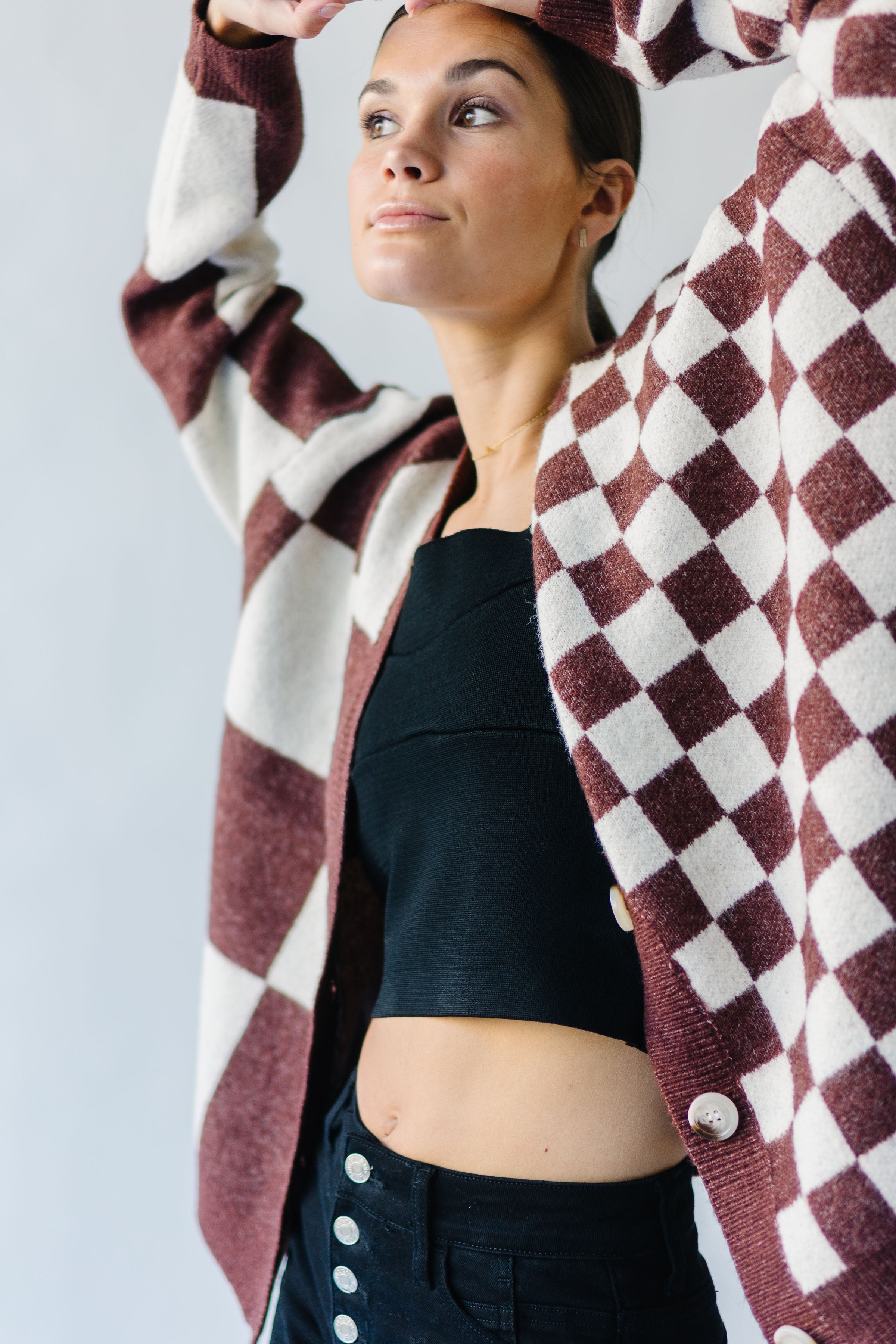 CHECKERED BROWN CARDIGAN