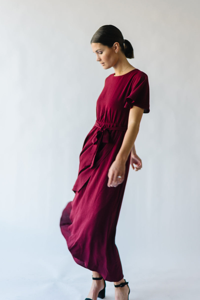 The Dell Woven Wrap Dress in Burgundy