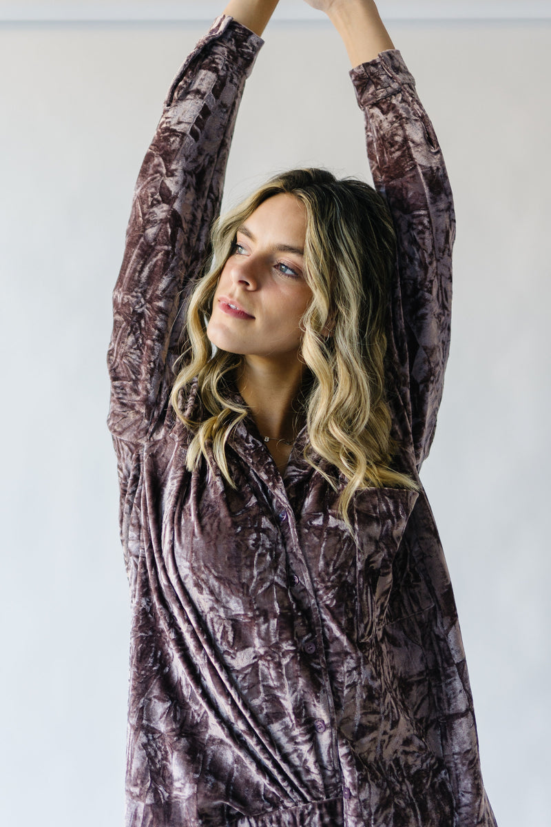 The Beesly Velvet Button Up in Dusty Mauve