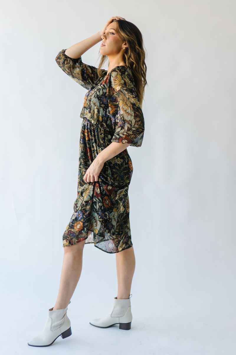 Piper & Scoot: The Wesley Midi Dress in Moody Floral