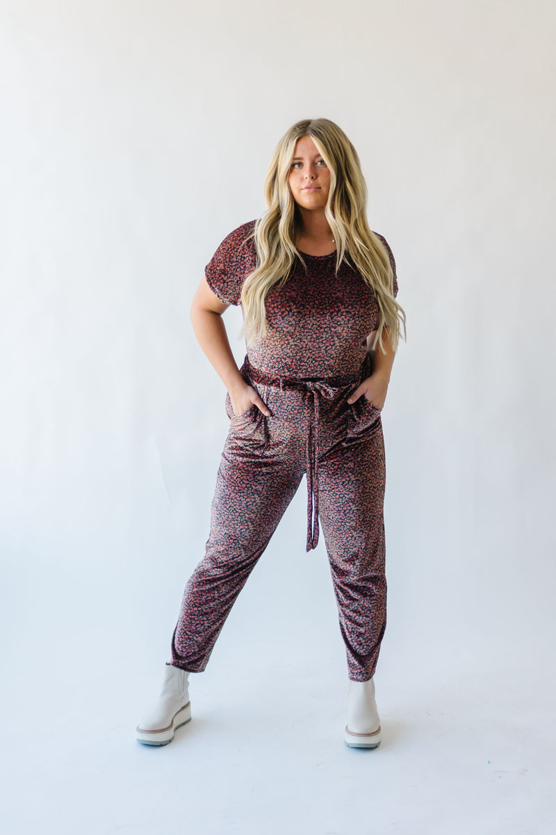 Piper & Scoot: The Bianca Cinch Jumpsuit in Ribbed Velvet in Pink Floral