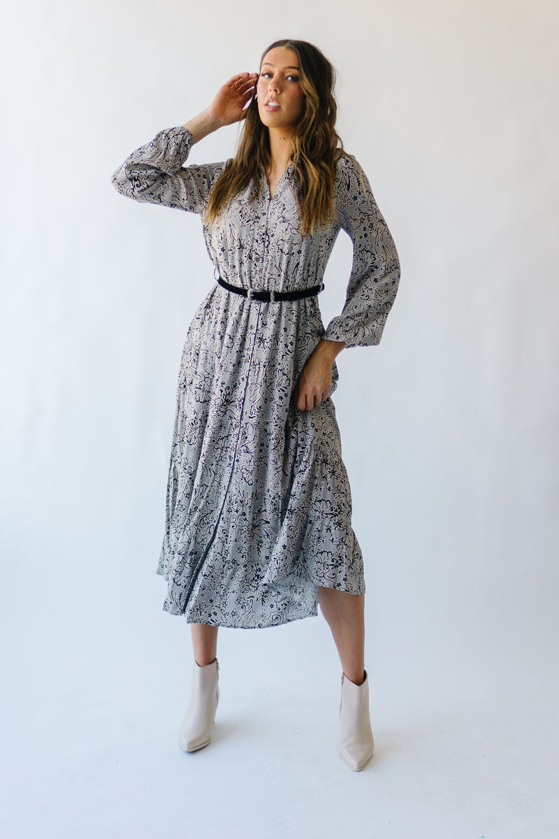 The Odom Belted Maxi Dress in Grey