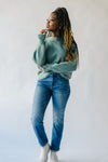 The Gina Embroidered Ruffle Detail Sweater in Aqua