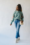 The Gina Embroidered Ruffle Detail Sweater in Aqua