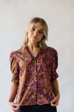 The Waimea Puff Sleeve Patterned Blouse in Brown